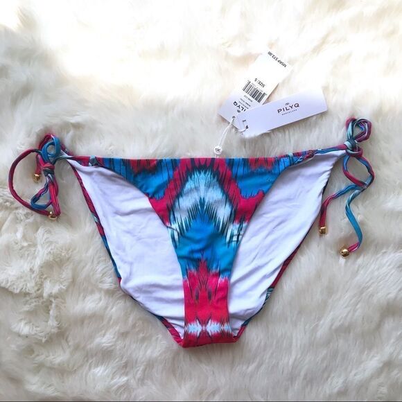 PILYQ String Bikini Bottom Side Tie Triangle‎ Mumbai Pink Blue Small Large New - Picture 3 of 8